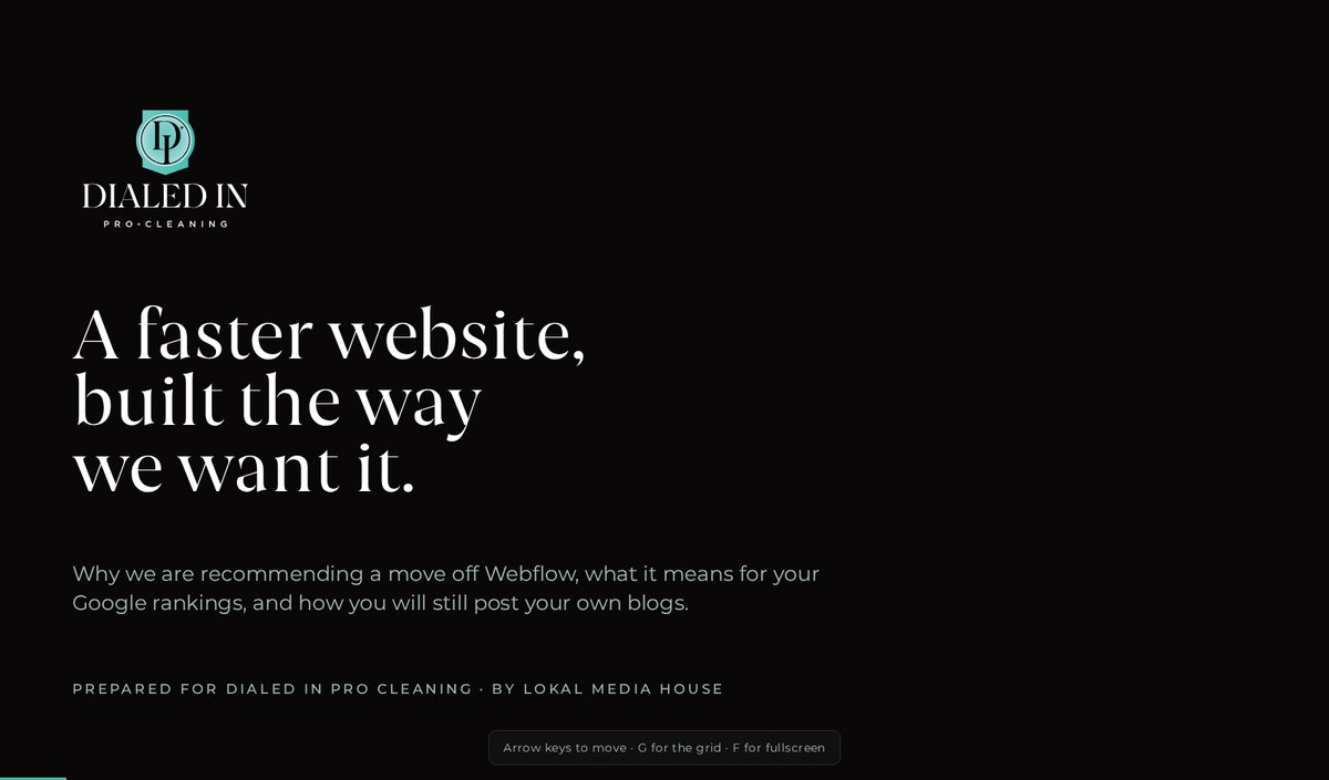 Preview of the Presentation: moving off Webflow page